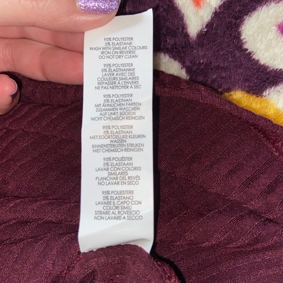 Boohoo Bundle: black ribbed v-neck bodysuit + plum colored lattice hem shirt - Picture 12 of 12